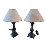 Pair of Decorative Table Lamps with Leaf Motif Shades