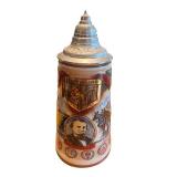 German Beer Stein Pair with Grolsch and Paulaner Bottles