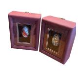 Pair of Framed Hand Painted Eggs with Bird and Floral Designs