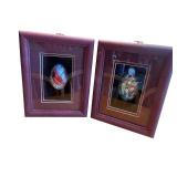 Pair of Framed Hand Painted Eggs with Bird and Floral Designs