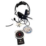 Pilot Aviation Accessories Lot with Flight Computer, Headset, and Charts