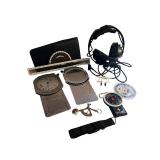 Pilot Aviation Accessories Lot with Flight Computer, Headset, and Charts