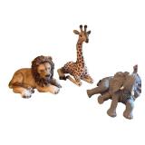 Set of 3 African Animal Figurines: Lion, Giraffe, and Elephant