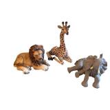 Set of 3 African Animal Figurines: Lion, Giraffe, and Elephant