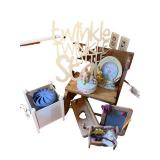 Nursery Decor and Doll Collection Including Minnie Suitcase, Wood Cradle, Signs, and Figurines