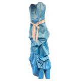 Blue Strapless Ruffled Prom or Formal Gown with Ribbon Tie