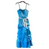 Blue Strapless Ruffled Prom or Formal Gown with Ribbon Tie