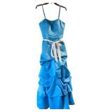 Blue Strapless Ruffled Prom or Formal Gown with Ribbon Tie