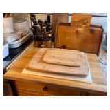 Wood Bread Box with Matching Recipe Card Holder and Cutting Boards