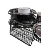 Collection of Assorted Kitchen Cookware Pots, Colander, Fry Baskets, and More