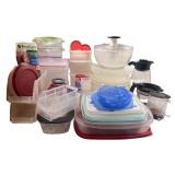 Large Collection of Kitchen Storage Containers with Salad Spinner