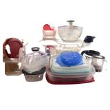 Large Collection of Kitchen Storage Containers with Salad Spinner