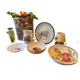 Vintage Fruit-Themed Kitchenware Set Including Plates, Bowls, Pitcher, and Decor