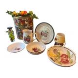 Vintage Fruit-Themed Kitchenware Set Including Plates, Bowls, Pitcher, and Decor