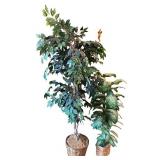 Pair of Artificial Potted Trees in Wicker Baskets