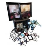 Lot of Home Decor Items including Framed Art, Wall Plaques, and Metal Accents