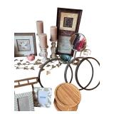 Home Decor Collection with Frames, Wall Art, Candle Holders, and Shelf
