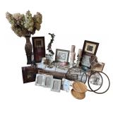 Home Decor Collection with Frames, Wall Art, Candle Holders, and Shelf