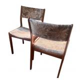 Pair of Mid-Century Modern Wooden Dining Chairs with Patterned Upholstery