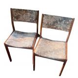 Pair of Mid-Century Modern Wooden Dining Chairs with Patterned Upholstery