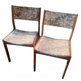 Pair of Mid-Century Modern Wooden Dining Chairs with Patterned Upholstery