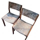 Pair of Mid-Century Modern Wooden Dining Chairs with Patterned Upholstery