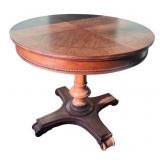 Antique Round Pedestal Side Table with Carved Details