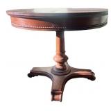 Antique Round Pedestal Side Table with Carved Details