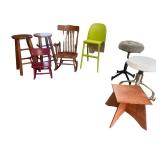 Assorted Set of 8 Chairs and Stools Including Rocker and Barstool