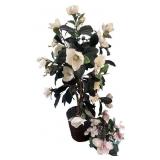Artificial White Flowering Plant in Basket with Small Floral Arrangement