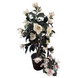 Artificial White Flowering Plant in Basket with Small Floral Arrangement