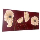 Large Painting with Cream Poppies on Red Background