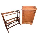 Wooden Magazine Rack and Accent Cabinet Set