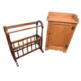 Wooden Magazine Rack and Accent Cabinet Set
