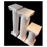 Set of 3 Decorative White Pedestal Columns
