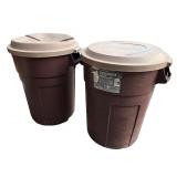 Pair of Rubbermaid Roughneck 32-Gallon Trash Cans with Lids