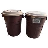 Pair of Rubbermaid Roughneck 32-Gallon Trash Cans with Lids
