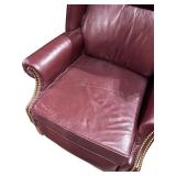 Pair of Burgundy Leather Wingback Armchairs with Nailhead Trim