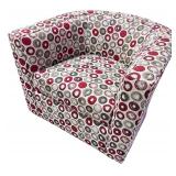 Pair of Contemporary Upholstered Barrel Accent Chairs with Red and Gray Circular Pattern