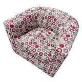 Pair of Contemporary Upholstered Barrel Accent Chairs with Red and Gray Circular Pattern