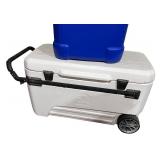 Rolling Igloo Cooler, Blue Igloo Cooler, and Foldable Beach Umbrella Set