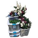 Large Assorted Household & Craft Supplies Lot with Sewing Machine, Storage Bins and Faux Flowers