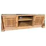 Large Oak Wood Entertainment Center with Cabinets & Glass Display Shelves - TV NOT INCLUDED