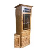 Large Oak Wood Entertainment Center with Cabinets & Glass Display Shelves - TV NOT INCLUDED
