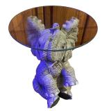 Elephant Shaped Resin Side Table with Round Glass Top