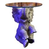 Elephant Shaped Resin Side Table with Round Glass Top