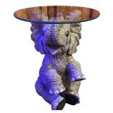 Elephant Shaped Resin Side Table with Round Glass Top