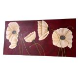 Large Painting with Cream Poppies on Red Background