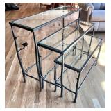 Set of 3 Glass and Metal Nesting Tables