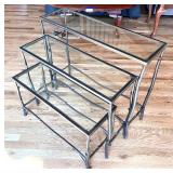 Set of 3 Glass and Metal Nesting Tables